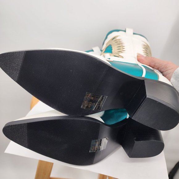 AZALEA WANG Apolline White Tall Cowboy Boots Turquoise & Gold Accents 6-10 NIB - Picture 12 of 12